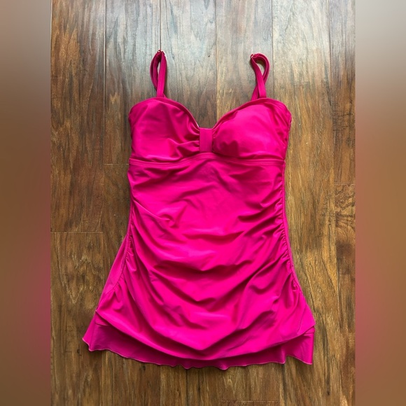Shore Shapes Vibrant Pink One Piece Swimsuit Attached Skirt Adjustable Strap - Picture 1 of 10
